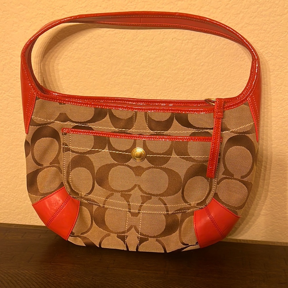 Coach signature coral/khaki hobo bag